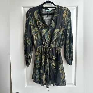 KARLIE long sleeve mini dress with leaf print.
